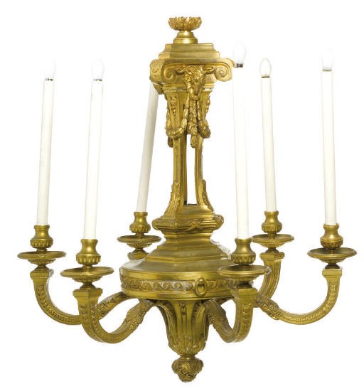 A FRENCH GILT-BRONZE SIX-LIGHT CHANDELIER