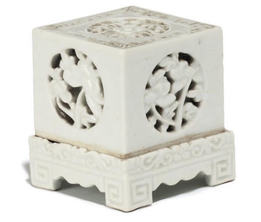 A Chinese white-glazed blanc-de-chine square seal box and cover