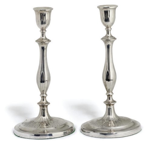 A PAIR OF GEORGE III SILVER CANDLESTICKS,
