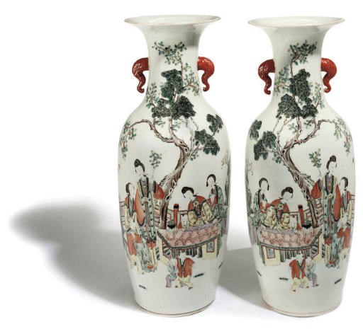 A pair of Chinese famille rose baluster vases