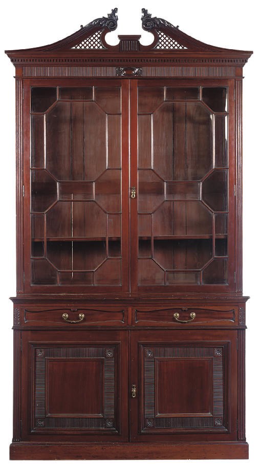 AN EDWARDIAN MAHOGANY BOOKCASE CABINET