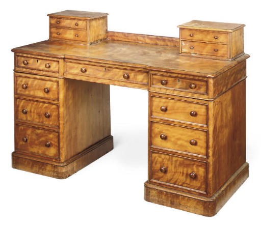 A VICTORIAN SATINBIRCH PEDESTAL DESK