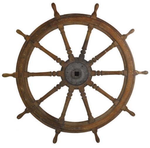 A TEAK SHIP'S WHEEL