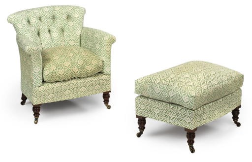 A HOWARD ARMCHAIR AND ENSUITE STOOL