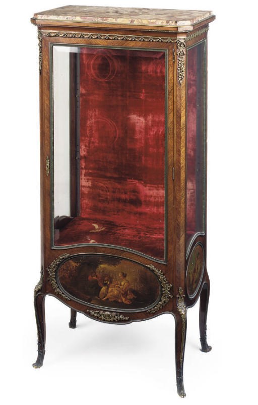 A FRENCH GILT METAL MOUNTED KINGWOOD VITRINE