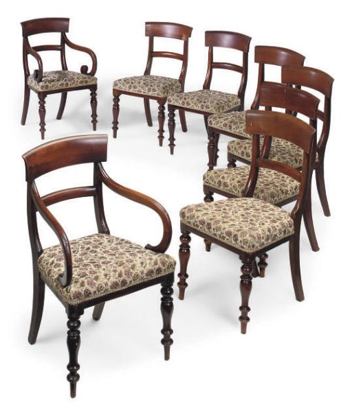 A SET OF EIGHT EARLY VICTORIAN MAHOGANY DINING CHAIRS