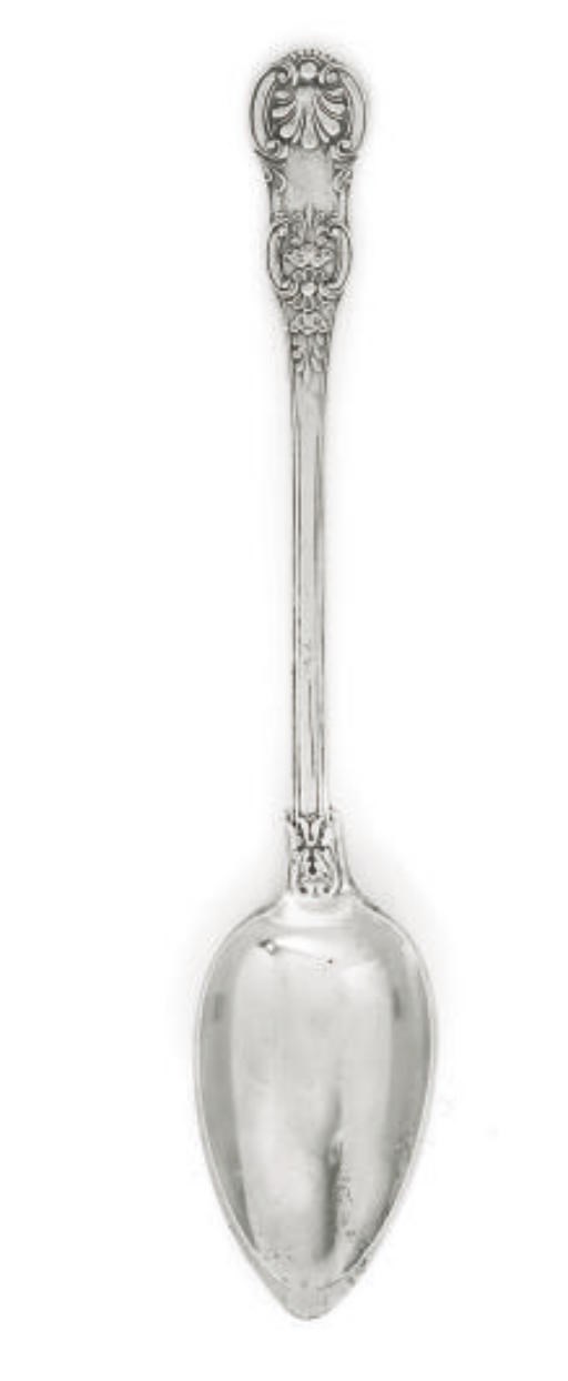 IMPERIAL RUSSIAN INTEREST:- AN EARLY 19TH CENTURY FRENCH QUEENS PATTERN SILVER SERVING SPOON,