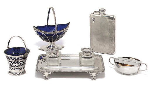 A LATE VICTORIAN SILVER 2-BOTTLE INKSTAND,