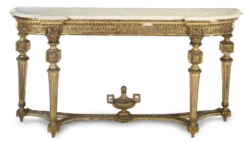 A MID VICTORIAN GILT COMPOSITION CONSOLE TABLE