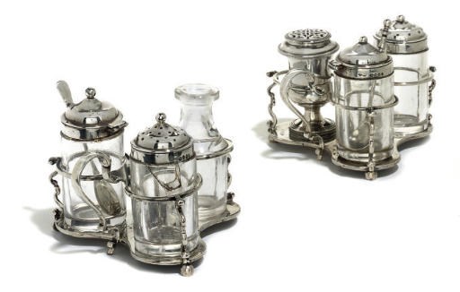 A PAIR OF SMALL VICTORIAN SILVER TREFOIL CRUET FRAMES,