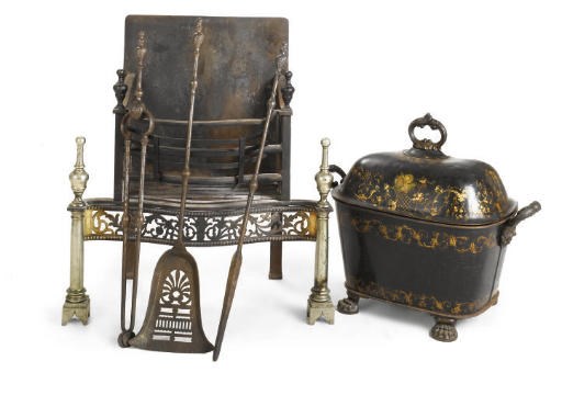 AN EDWARDIAN NICKEL-ALLOY AND BRASS FIRE-GRATE