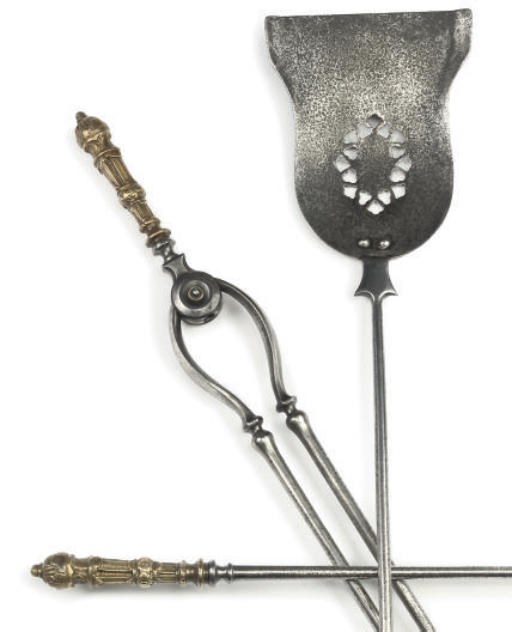 A SET OF THREE VICTORIAN STEEL AND GILT-BRASS FIRE-TOOLS