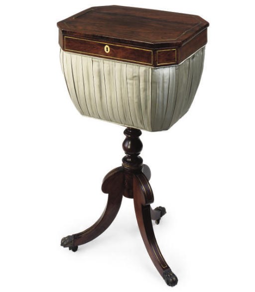 A REGENCY ROSEWOOD AND BRASS INLAID WORK TABLE
