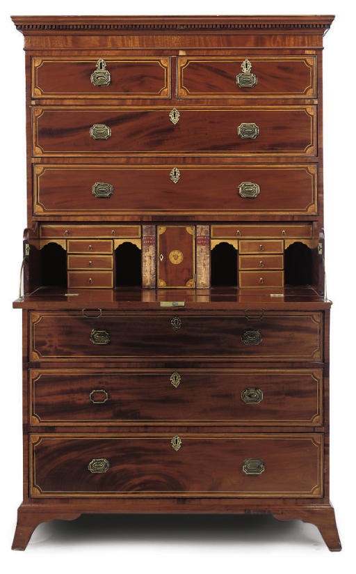 A LATE GEORGE III MAHOGANY SECRETAIRE TALLBOY