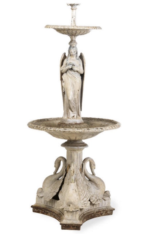 A VICTORIAN WHITE-PAINTED CAST-IRON FOUNTAIN