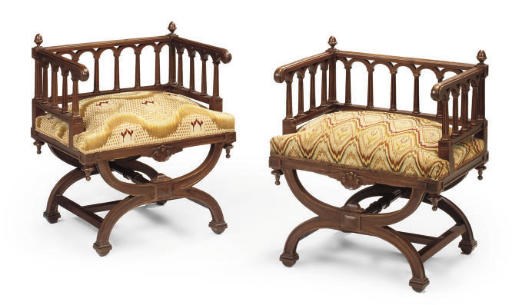 A PAIR OF VICTORIAN WALNUT ARMCHAIRS