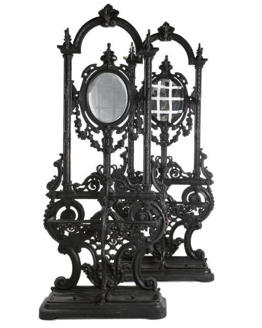 A PAIR OF CAST-IRON HALL STANDS