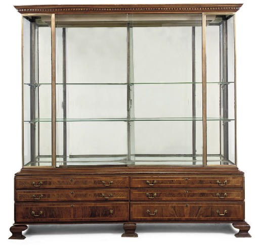 A WALNUT AND LINE INLAID DISPLAY CABINET