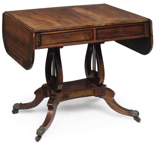 A REGENCY ROSEWOOD AND BRASS INLAID SOFA TABLE