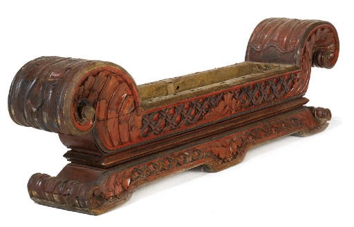 AN INDIAN PAINTED CARVED HARDWOOD JARDINIERE