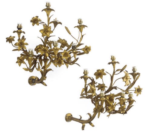 A SET OF FOUR GILT-BRONZE SIX-LIGHT WALL APPLIQUES