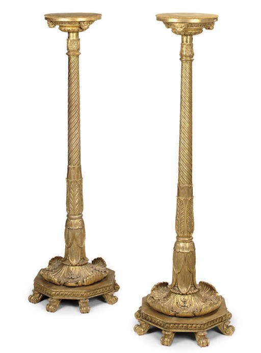 A PAIR OF GILTWOOD TORCHERES