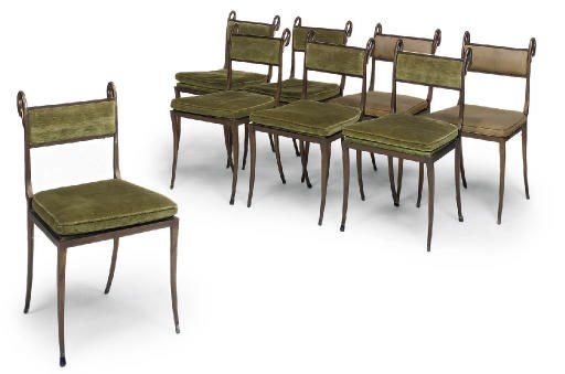 A SET OF EIGHT BRASS DINING CHAIRS