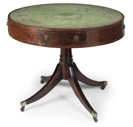 A REGENCY MAHOGANY DRUM TABLE