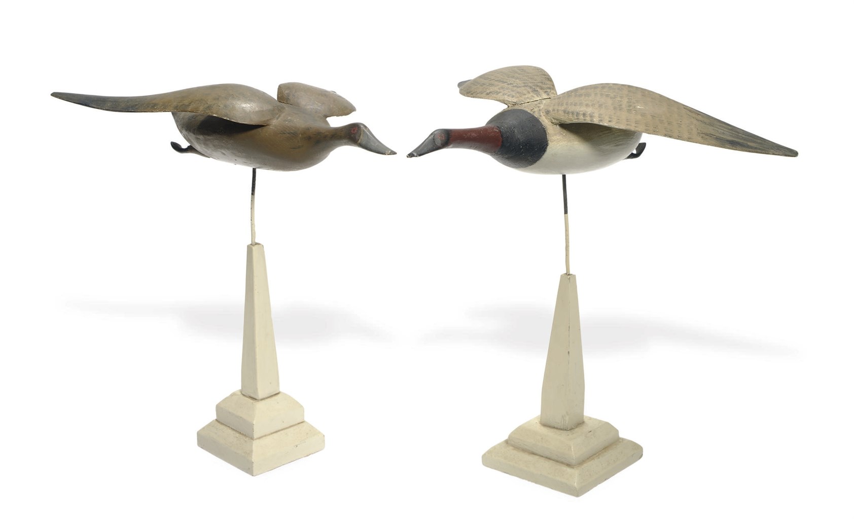 A VERY RARE PAIR OF THREE-QUARTER SIZE FLYING CANVASBACKS