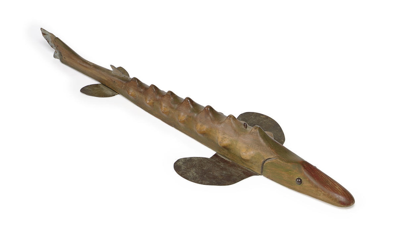A VERY RARE WORKING STURGEON FISH SPEARING DECOY