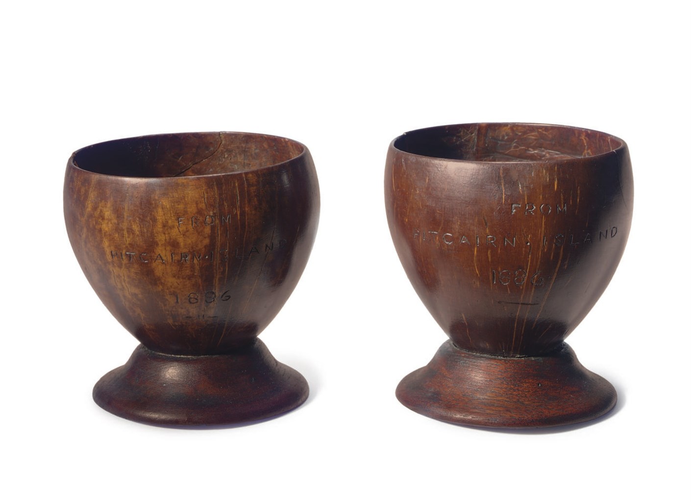A PAIR OF COCONUT AND OAK GOBLETS