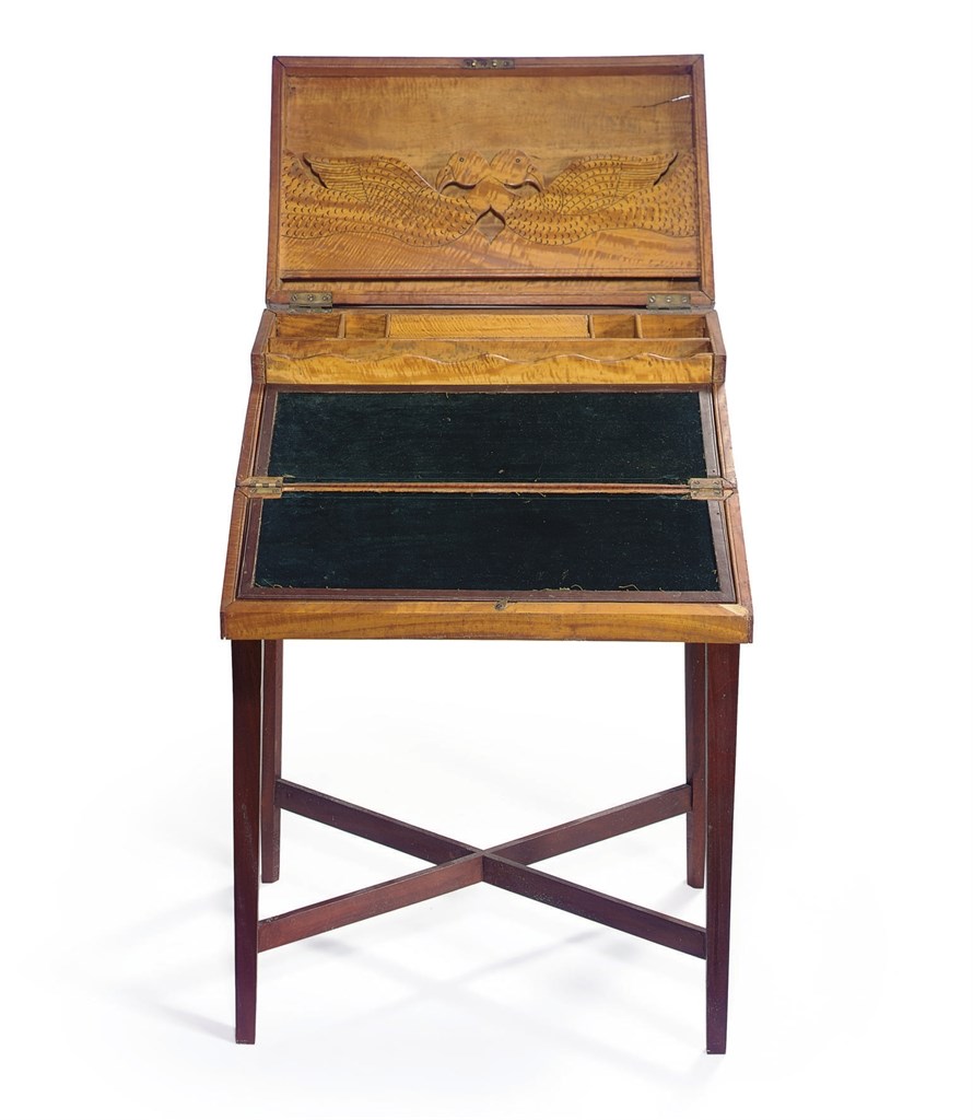 A FEDERAL INLAID FIGURED MAPLE LAP DESK