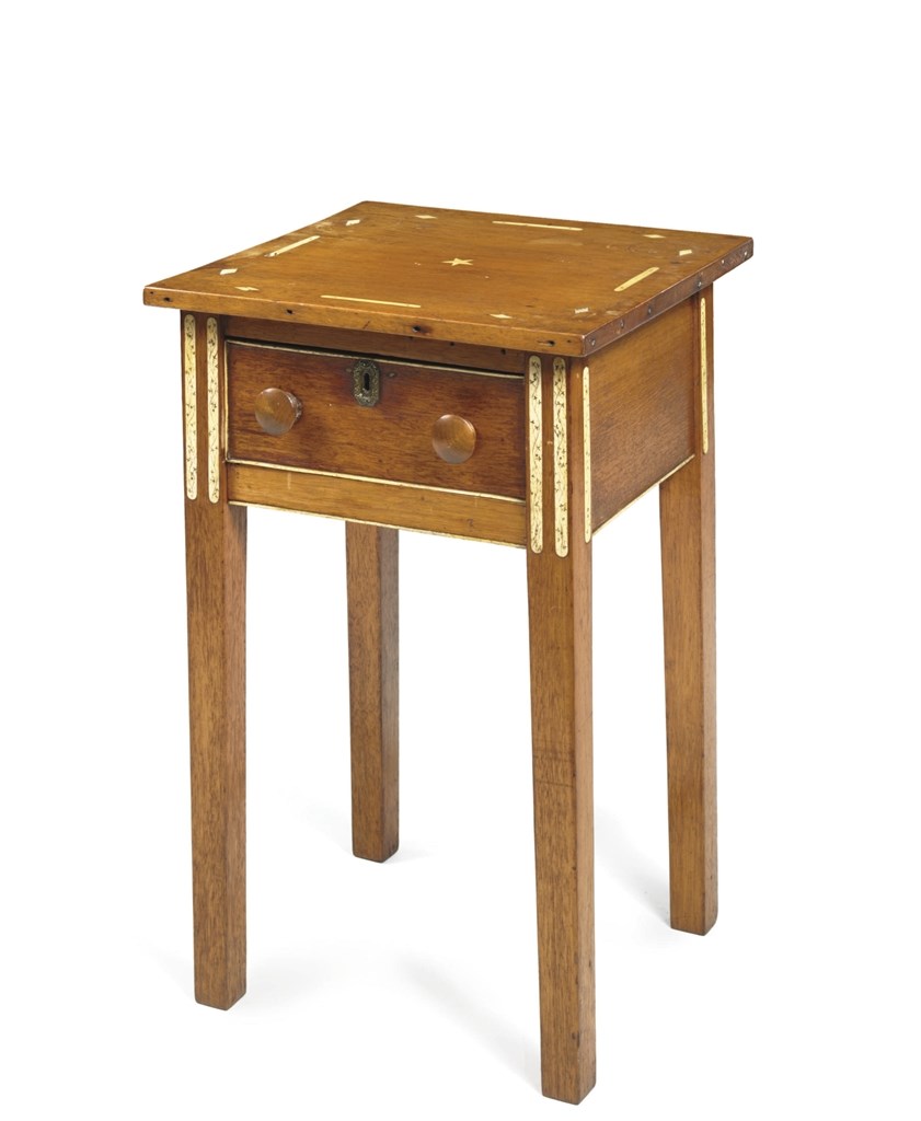 A WHALEBONE INLAID MAHOGANY WORK TABLE