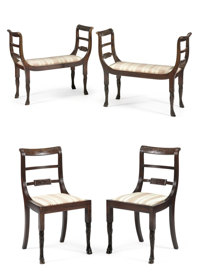 A CLASSICAL CARVED MAHOGANY SUITE OF FURNITURE