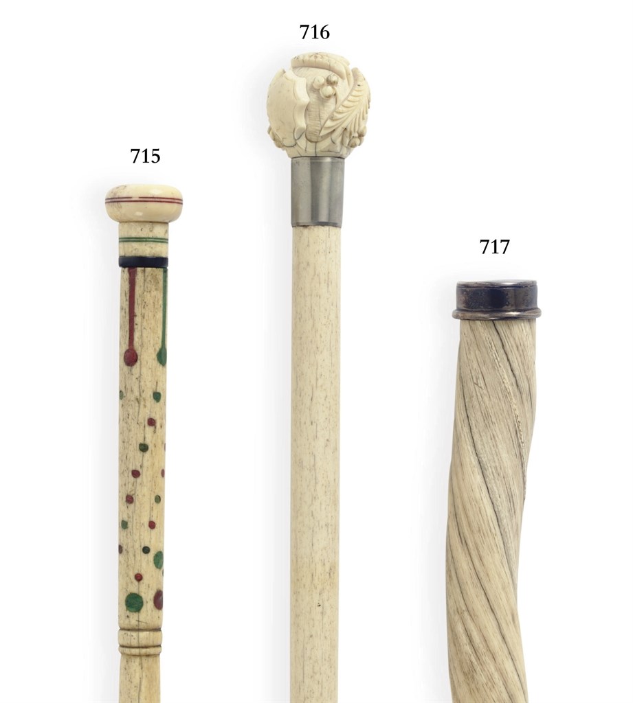 A POLYCHROME INLAID BONE WALKING STICK