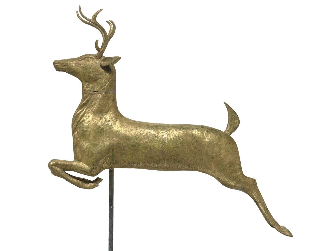 A GILT MOLDED COPPER LEAPING STAG WEATHERVANE