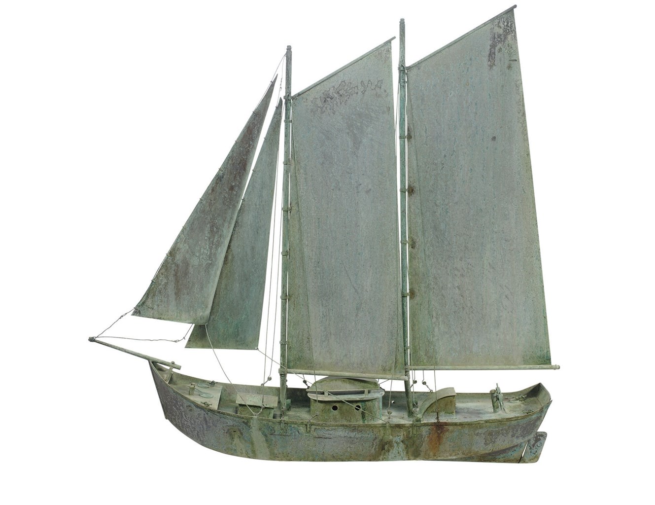 A MOLDED COPPER TWIN-MASTED SAILING SHIP WEATHERVANE