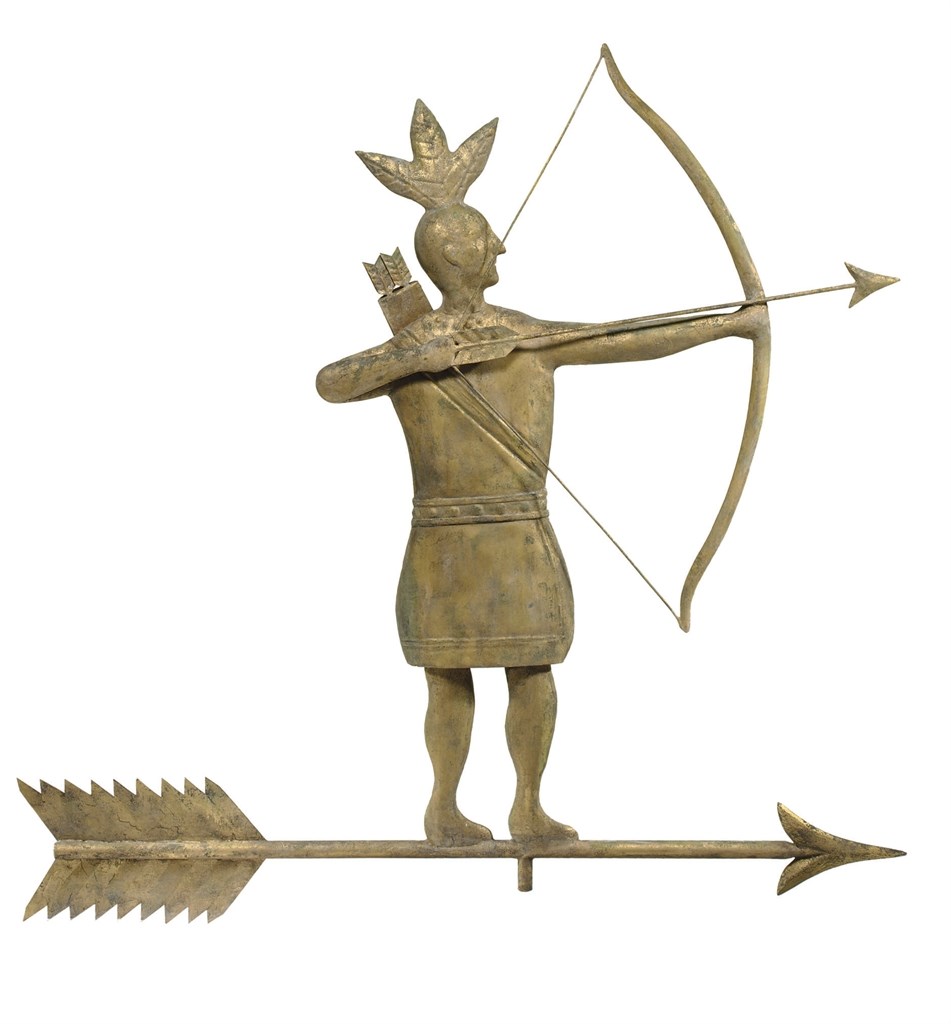 A GILT MOLDED COPPER 'MASSAOIT' INDIAN WEATHERVANE