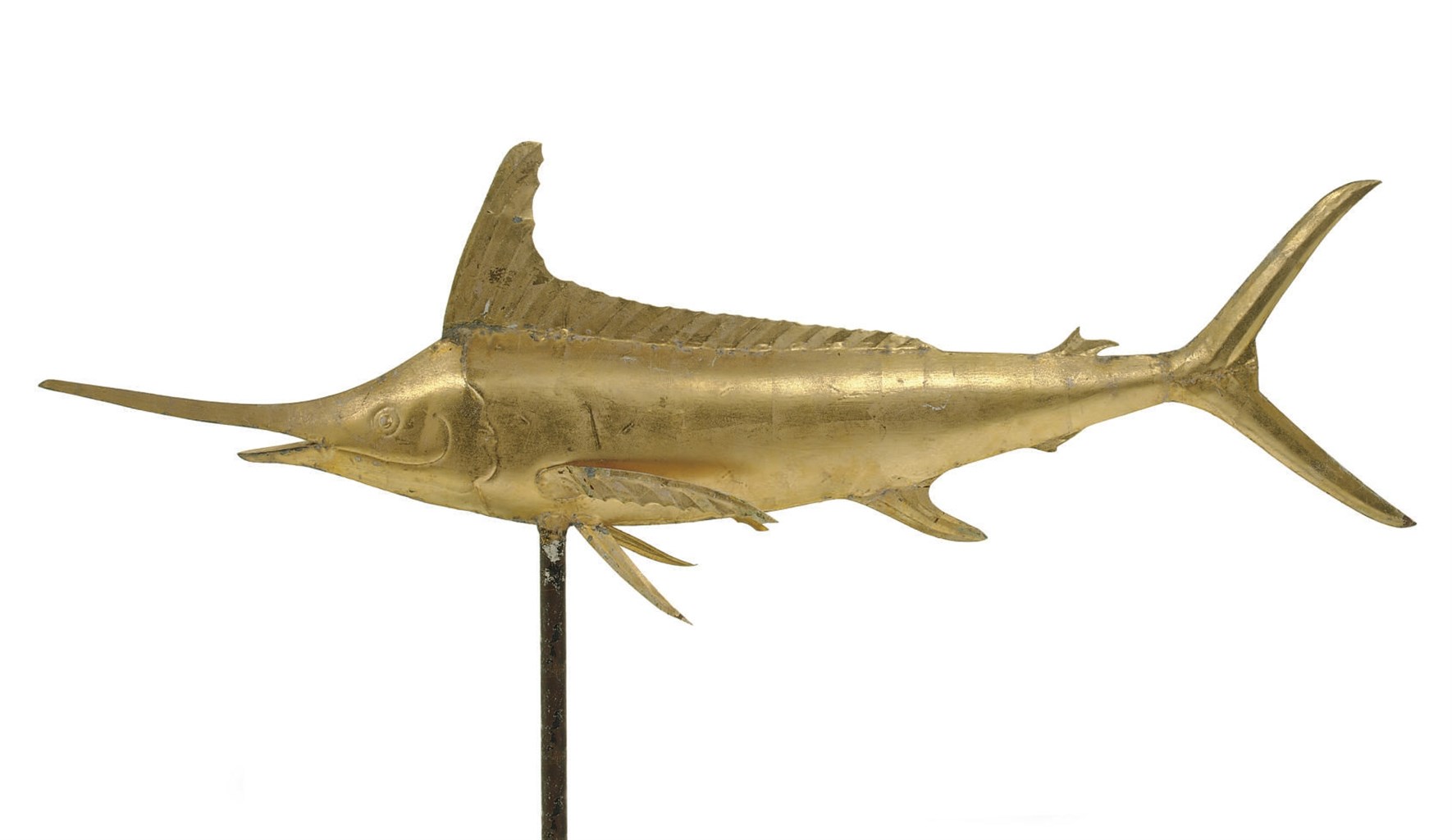 A GILT MOLDED COPPER SWORDFISH WEATHERVANE