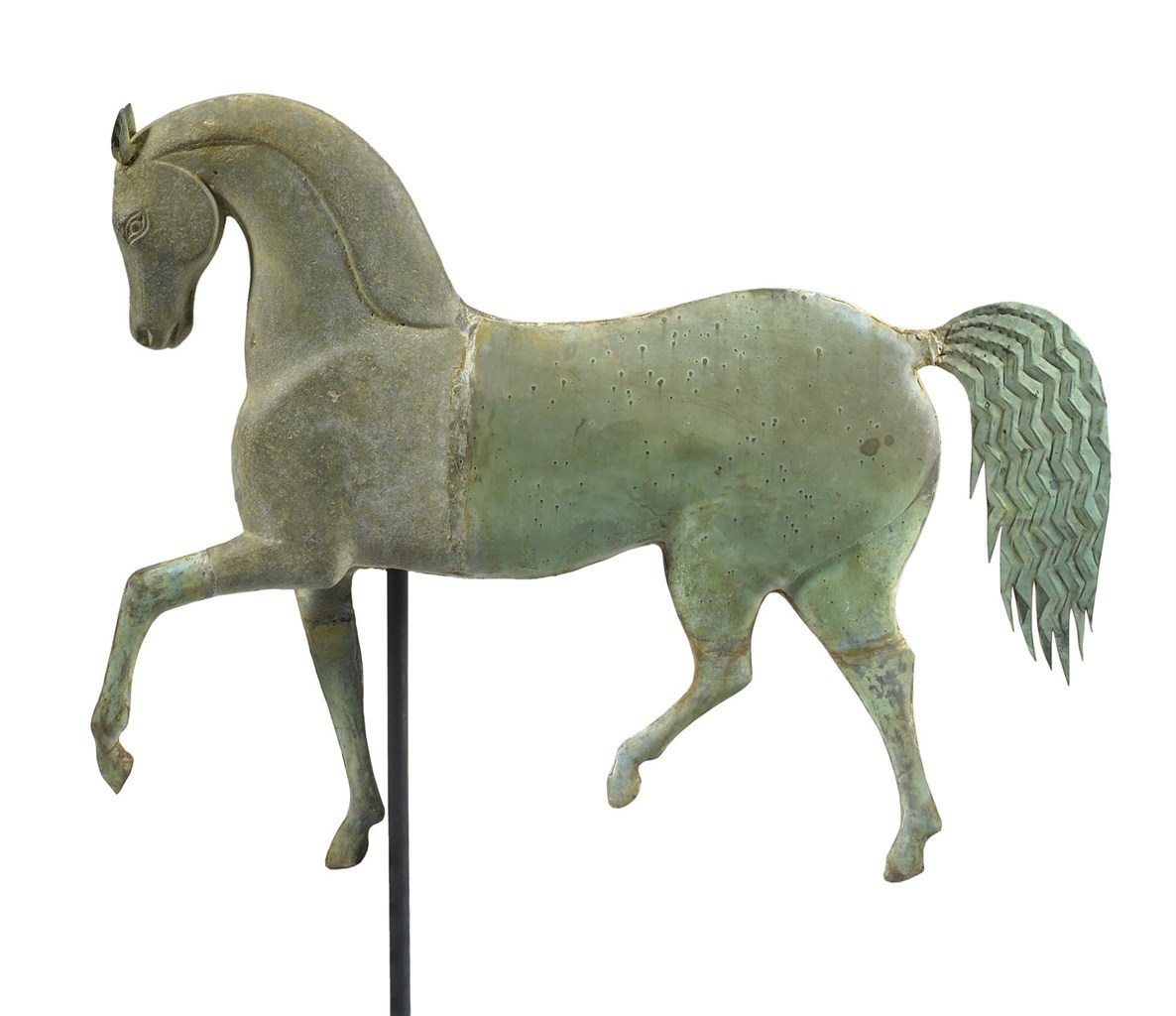 A MOLDED COPPER AND CAST ZINC HORSE WEATHERVANE