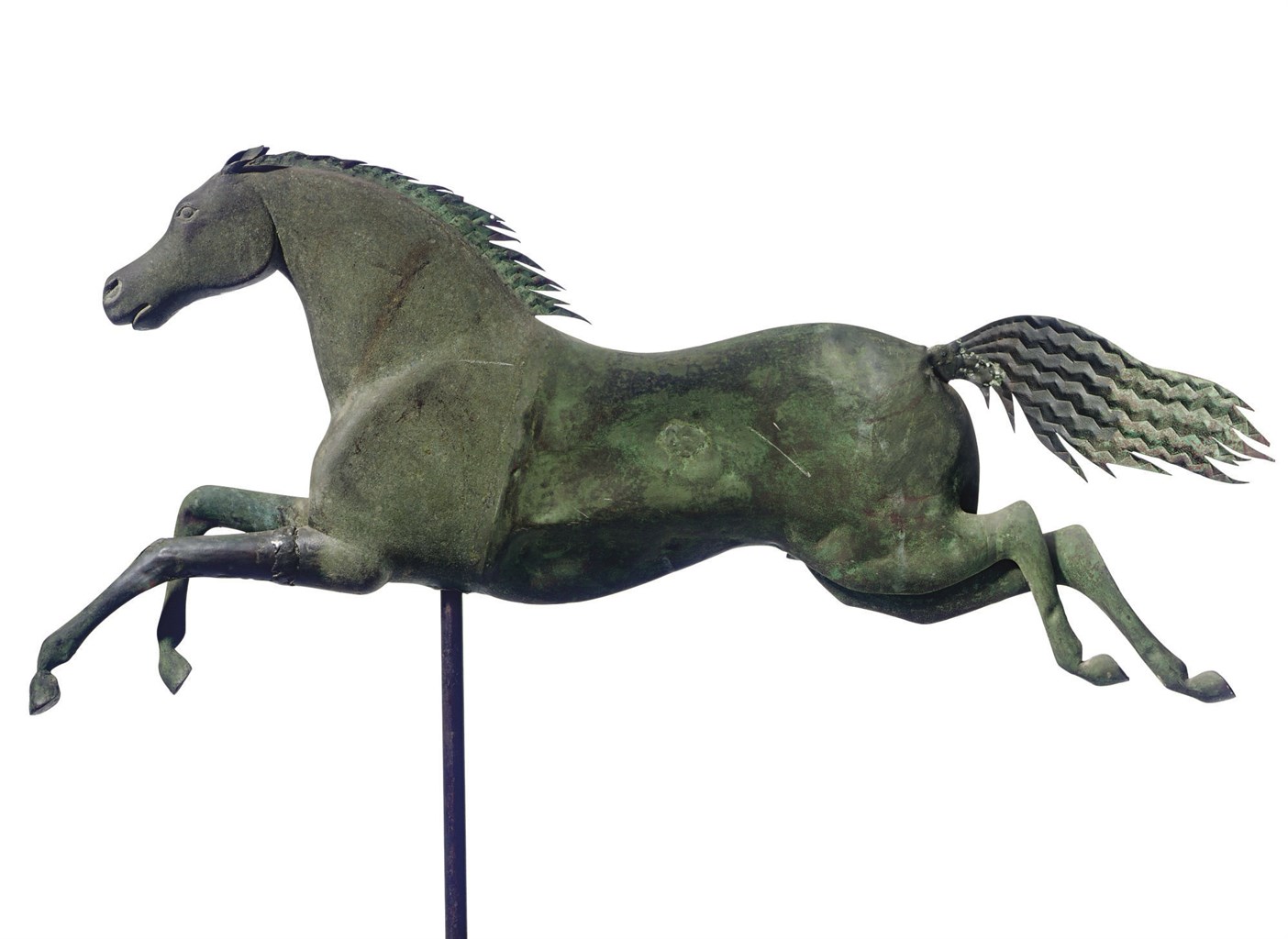 A GILT MOLDED ZINC AND COPPER GALLOPING HORSE WEATHERVANE
