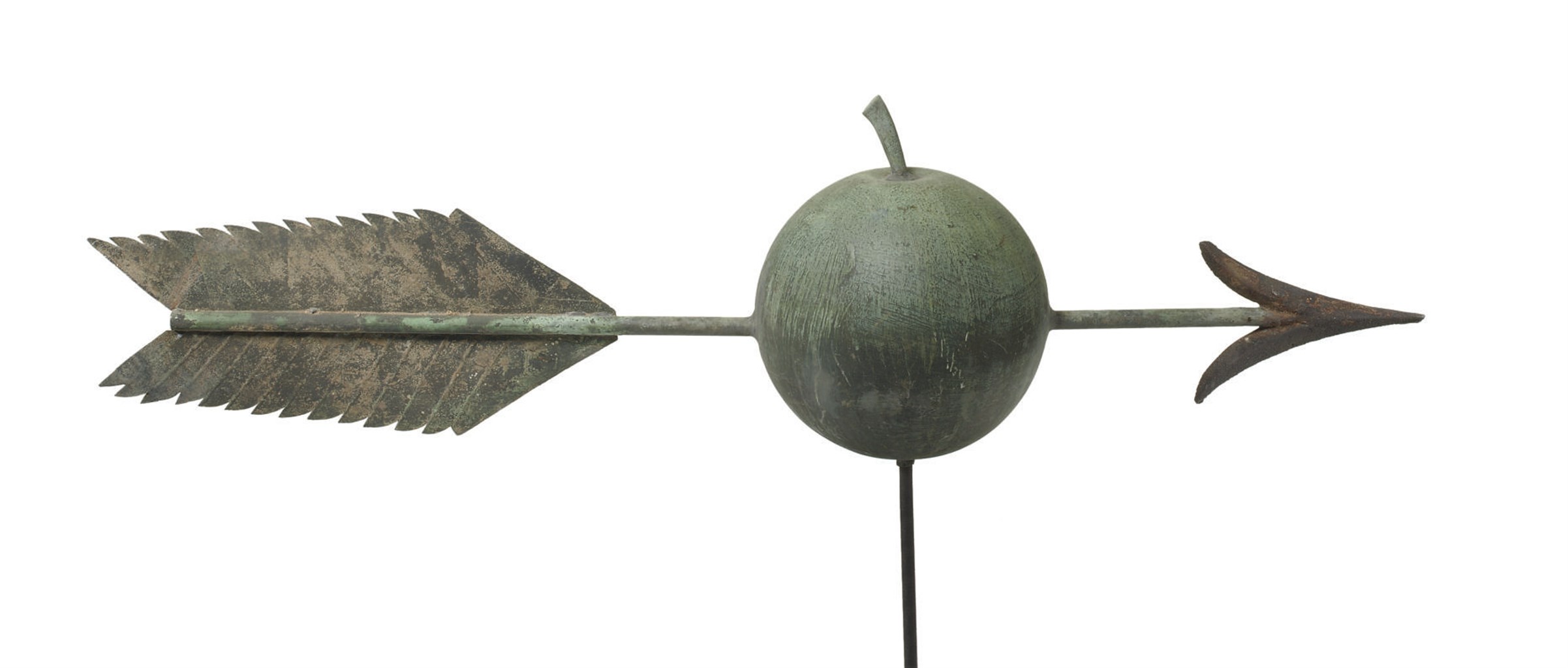 A MOLDED COPPER ARROW THROUGH APPLE WEATHERVANE