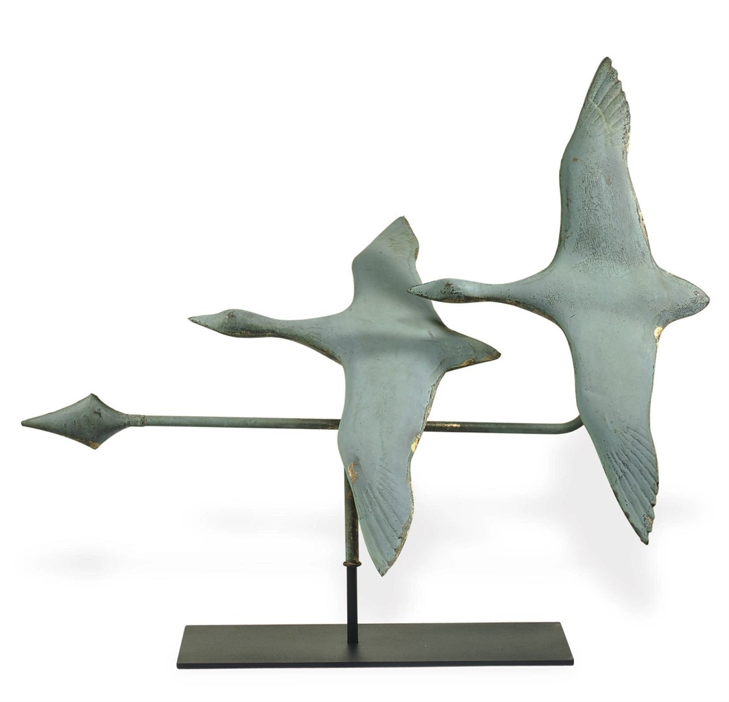 A GILT MOLDED COPPER FLYING GEESE WEATHERVANE