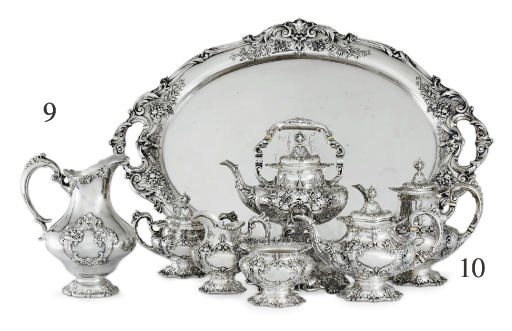 A SILVER SIX-PIECE TEA AND COFFEE SERVICE WITH TRAY**