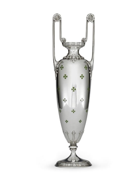 A SILVER AND ENAMEL VASE