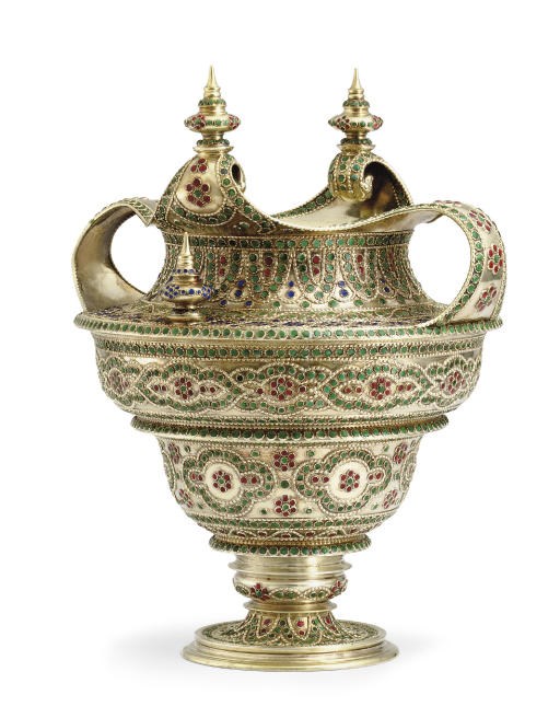 AN IMPORTANT SILVER-GILT AND ENAMEL VASE
