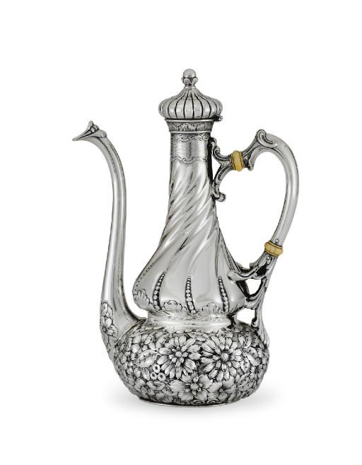 A SILVER BLACK COFFEE POT**