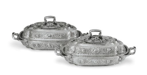 A PAIR OF SILVER COVERED TUREENS