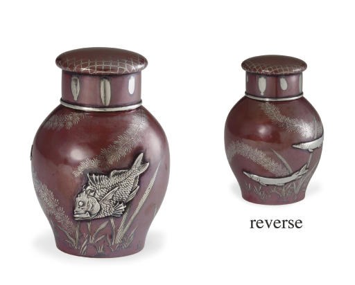 A FINE PATINATED COPPER AND SILVER TEA CADDY