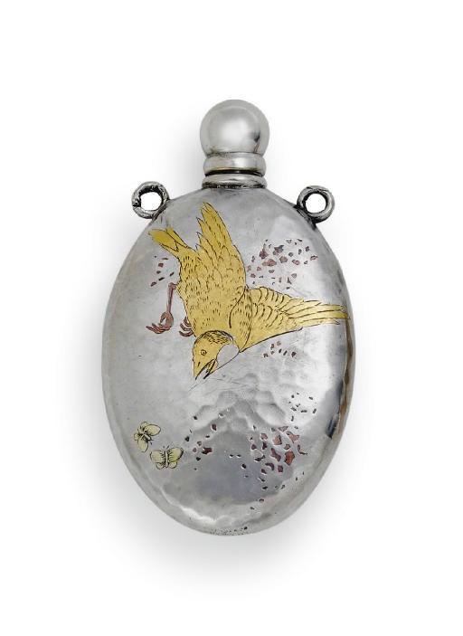 A SILVER AND MIXED-METAL PERFUME FLASK
